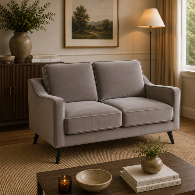 Daffy 2 Seat Sofa Stone Grey Velvet - image 1