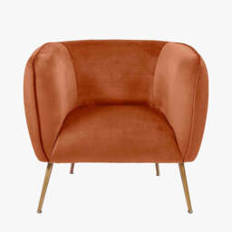 Lucca Tobacco Velvet and Metal Armchair - thumbnail 1