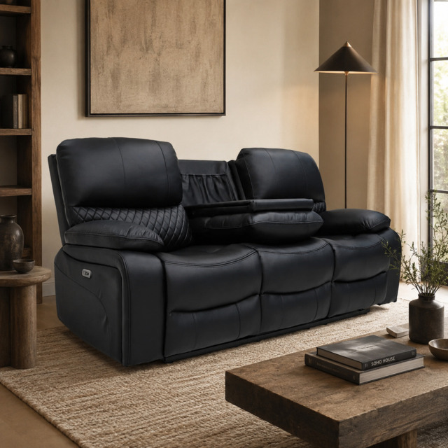 Orla Electric Recliner Sofa Black 3 Seater - image 1