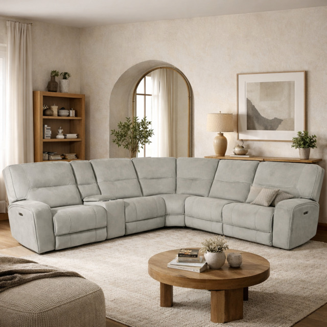 Excalibur Beige Lay-Z-Boy Style Fabric Power Recliner Corner Sofa - image 1