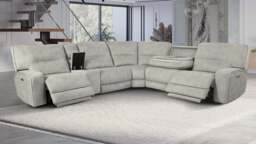 Excalibur Beige Lay-Z-Boy Style Fabric Power Recliner Corner Sofa - thumbnail 3