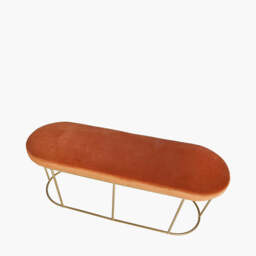 Nino Tobacco Velvet and Gold Metal Bench - thumbnail 3