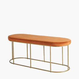 Nino Tobacco Velvet and Gold Metal Bench - thumbnail 1