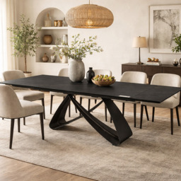 Serpenti Extending Dining Table Black & Sunset Gold Vein Ceramic