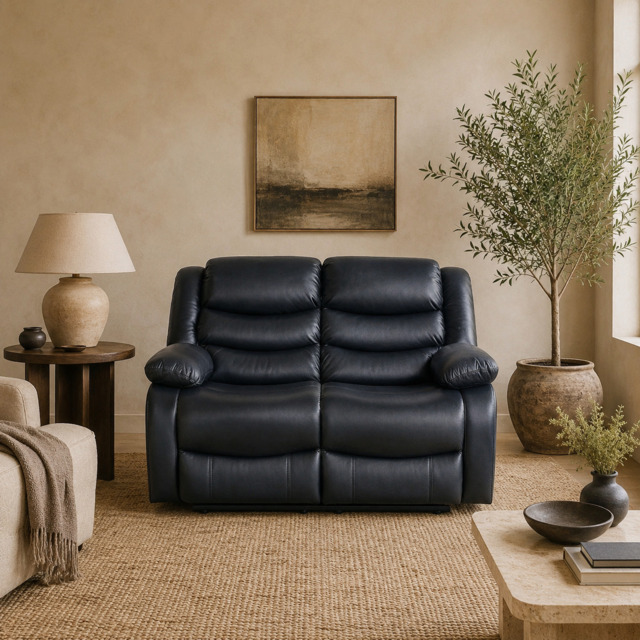 Conrad Manual Recliner Sofa Black 2 Seater - image 1