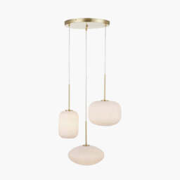Alexa White Ribbed Glass and Gold Metal Multi Drop Pendant - thumbnail 1