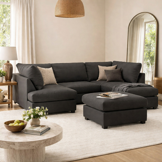 Carnaby Sofa Black U Shape Corner Morgan - Malvern - Somerford - Calix - Euphoria - Plush Style - image 1