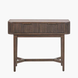 Raie Dark Brown Ribbed Oak and Pine Wood 2 Drawer Console Table - thumbnail 2