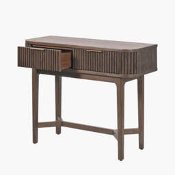 Raie Dark Brown Ribbed Oak and Pine Wood 2 Drawer Console Table - thumbnail 3