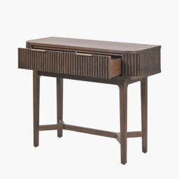 Raie Dark Brown Ribbed Oak and Pine Wood 2 Drawer Console Table - thumbnail 4