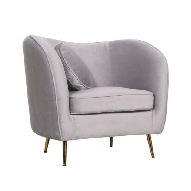 Grey Velvet Armchair with Cushion - image 1
