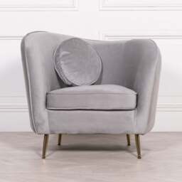 Grey Velvet Armchair with Cushion - thumbnail 2