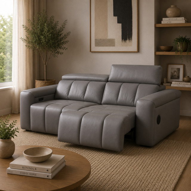 Dallas Grey Lay-Z-Boy Style Leather Power Recliner 3 Seater Sofa - image 1