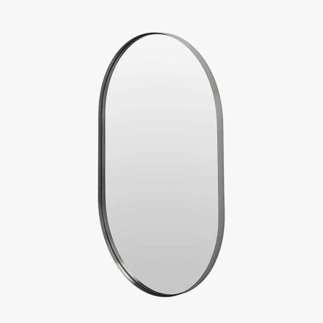 Brushed Silver Metal Slim Frame Oval Wall Mirror - image 1