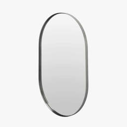 Brushed Silver Metal Slim Frame Oval Wall Mirror - thumbnail 1