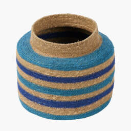Seagrass Natural, Blue and Turquoise Stripe Round Basket - thumbnail 4