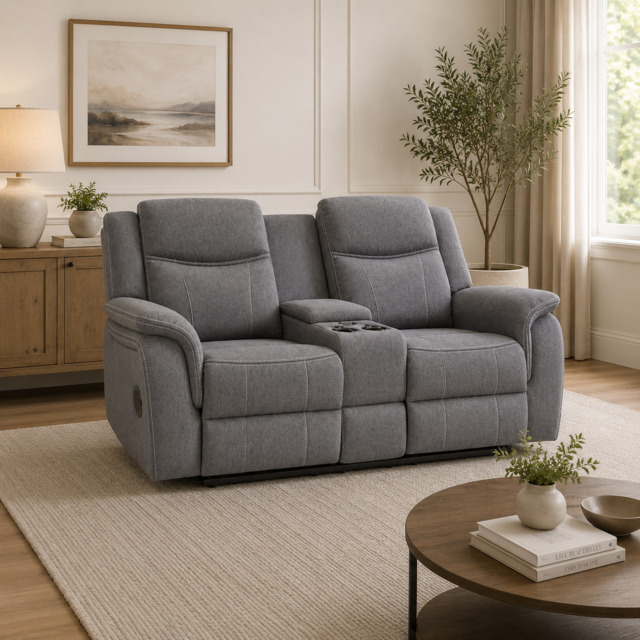 Galaxy Tech Recliner Grey Fabric 2 Seater Sofa - image 1