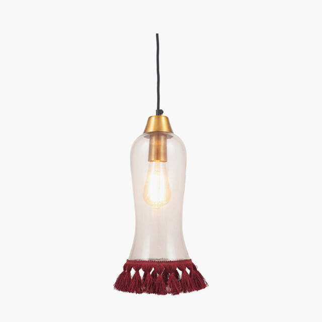 Dita Clear Organic Glass and Red Tassel Pendant - image 1