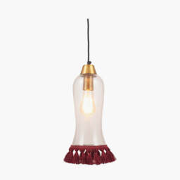 Dita Clear Organic Glass and Red Tassel Pendant - thumbnail 1