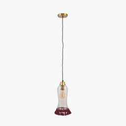 Dita Clear Organic Glass and Red Tassel Pendant - thumbnail 2