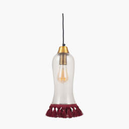 Dita Clear Organic Glass and Red Tassel Pendant - thumbnail 4