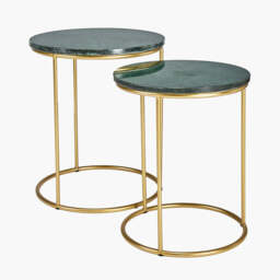 Milly S/2 Green Marble and Gold Metal Side Tables - thumbnail 2