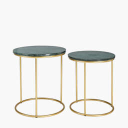 Milly S/2 Green Marble and Gold Metal Side Tables - thumbnail 3