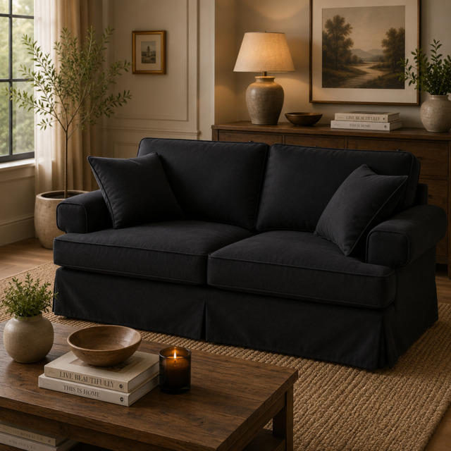 Ralph Two Seat Black Velvet Sofa - image 1
