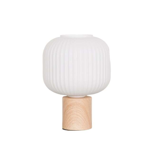 Ribbed Glass Shade Table Lamp With Wooden Style Base - image 1