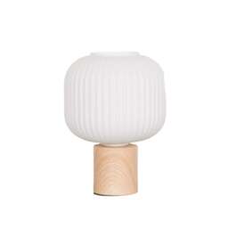 Ribbed Glass Shade Table Lamp With Wooden Style Base - thumbnail 1