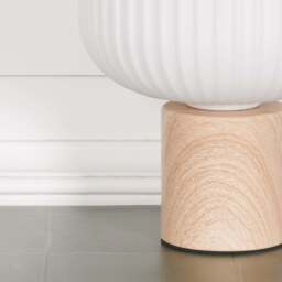 Ribbed Glass Shade Table Lamp With Wooden Style Base - thumbnail 6