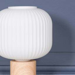 Ribbed Glass Shade Table Lamp With Wooden Style Base - thumbnail 3