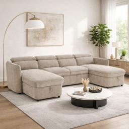 Capri Sofabed U shape Corner Sofa Bed Beige With Adjustable Headrests Morgan - Malvern - Somerford - Calix - Euphoria - Plush Style