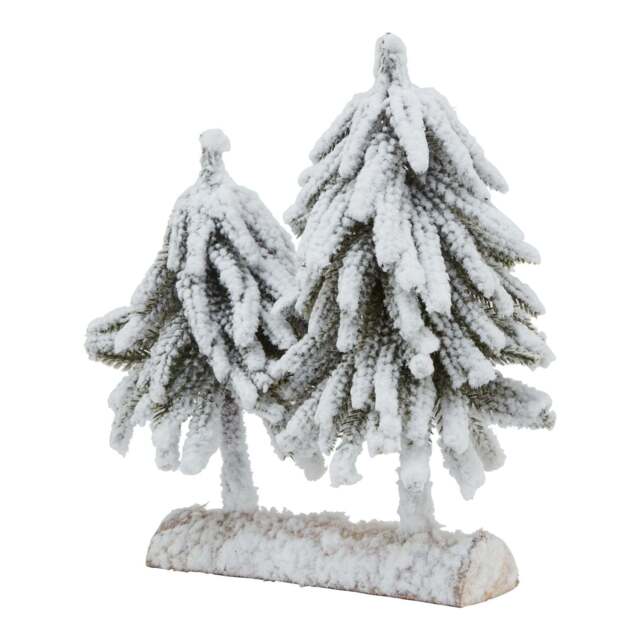 Small Snowy Fir Tree Duo On Wood Log - image 1