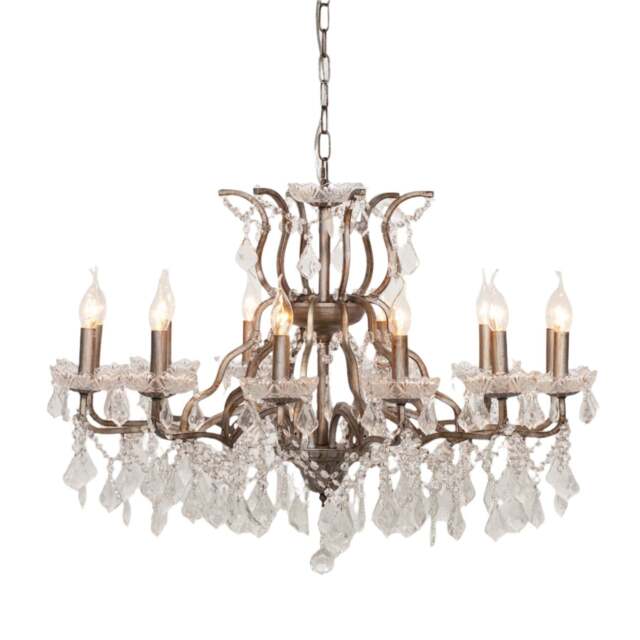 Antiqued Silver 12 Branch Shallow Cut Glass Chandelier - image 1