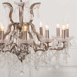 Antiqued Silver 12 Branch Shallow Cut Glass Chandelier - thumbnail 3