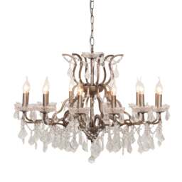Antiqued Silver 12 Branch Shallow Cut Glass Chandelier - thumbnail 1