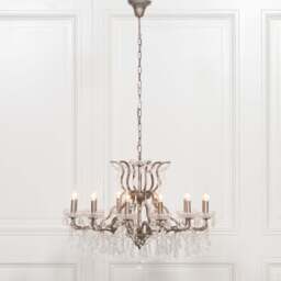 Antiqued Silver 12 Branch Shallow Cut Glass Chandelier - thumbnail 2