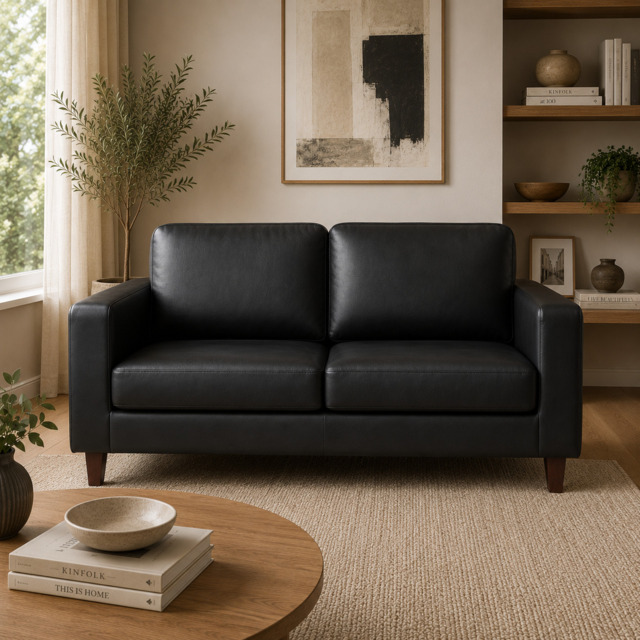 Sofa In A Box 3 Seater Black Faux Leather - image 1
