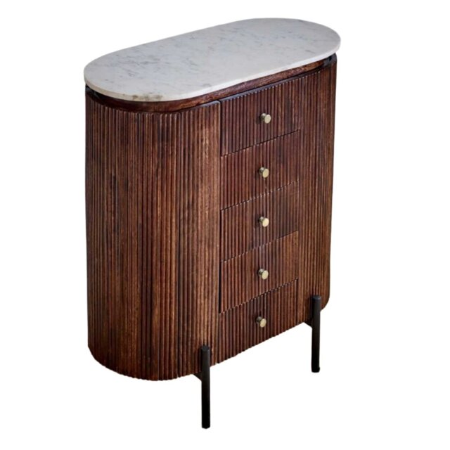 Loriini Mango Wood Wide Chest Of Drawers with Marble Top & Metal Legs - image 1
