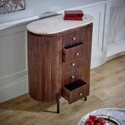 Loriini Mango Wood Wide Chest Of Drawers with Marble Top & Metal Legs - thumbnail 6