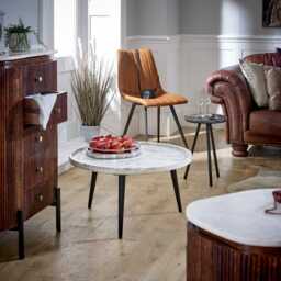 Loriini Mango Wood Wide Chest Of Drawers with Marble Top & Metal Legs - thumbnail 2