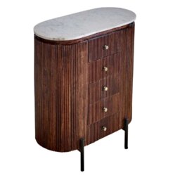 Loriini Mango Wood Wide Chest Of Drawers with Marble Top & Metal Legs - thumbnail 1
