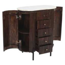 Loriini Mango Wood Wide Chest Of Drawers with Marble Top & Metal Legs - thumbnail 5