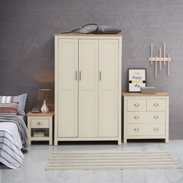 Lisbon 3 Piece Set 3 Door Wardrobe 2+2 Chest 1 Drw Bedside - image 1
