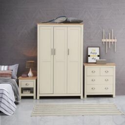 Lisbon 3 Piece Set 3 Door Wardrobe 2+2 Chest 1 Drw Bedside - thumbnail 1