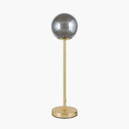 Arabella Smoked Glass Orb and Gold Metal Table Lamp - thumbnail 1