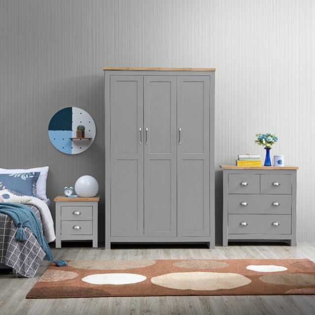Lisbon 3 Piece Set 3 Door Wardrobe 2+2 Chest 2 Drw Bedside - image 1