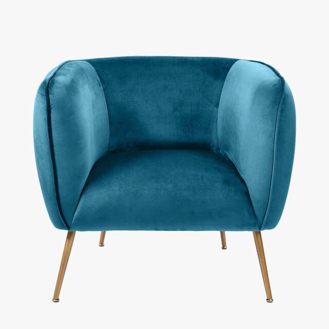 Lucca Sapphire Blue Velvet and Metal Armchair - image 1