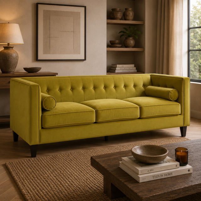 Helia Olive Velvet Sofa - image 1